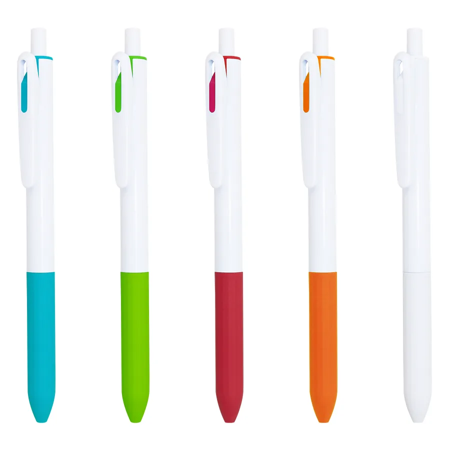 Stylo en plastique corps blanc et touche colorée