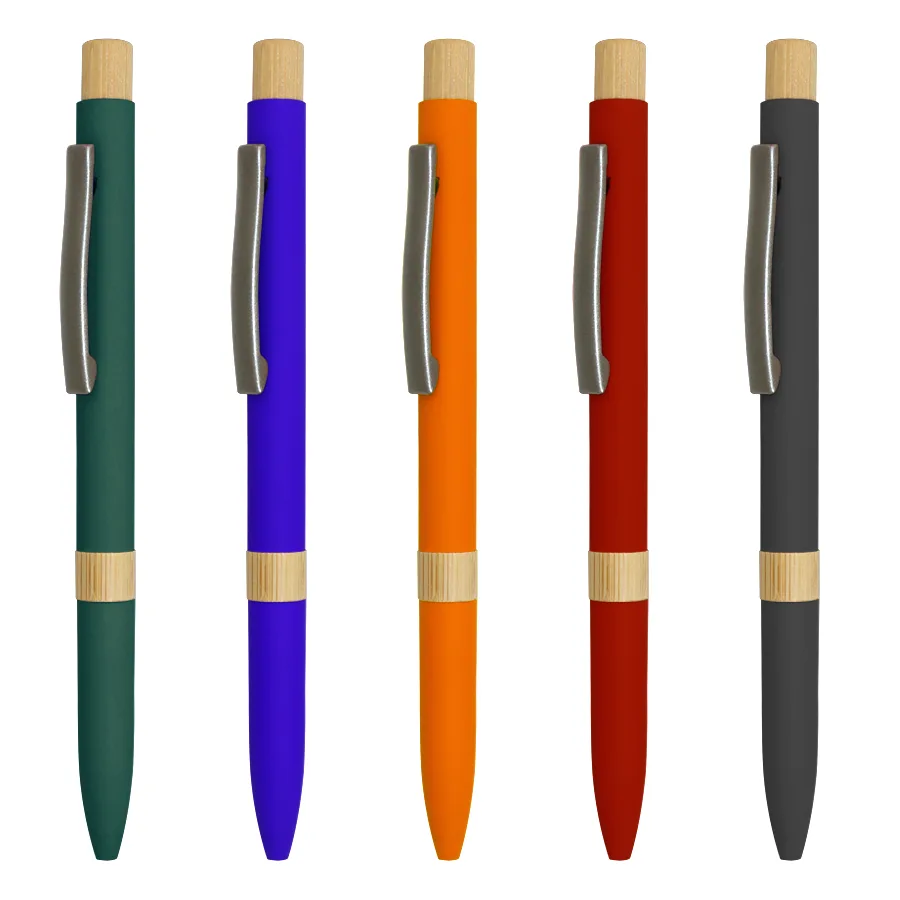 Stylo en aluminium soft touch coloré et bambou