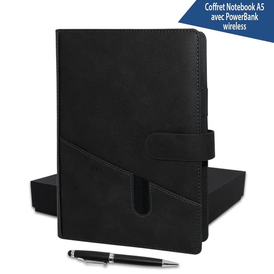Coffret note book A5 avec powerbank wireless