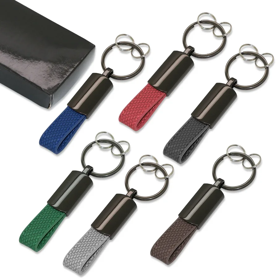 Porte-clés en métal et similicuir avec boite