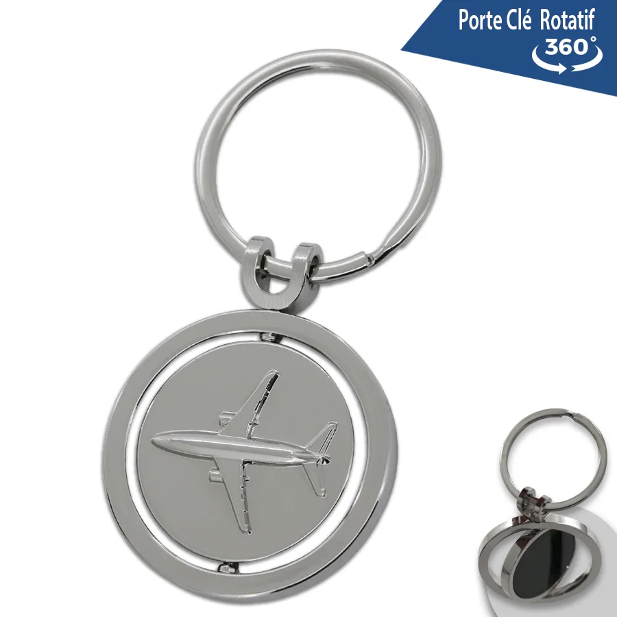 Porte-clés design avion en métal rotatif