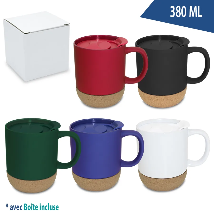 Mug 380 ml en porcelaine et liège avec couvercle
