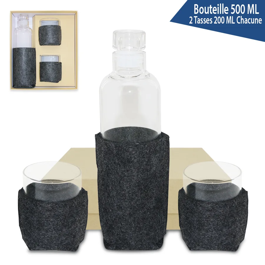 Coffret bouteille et 2 tasses en verre