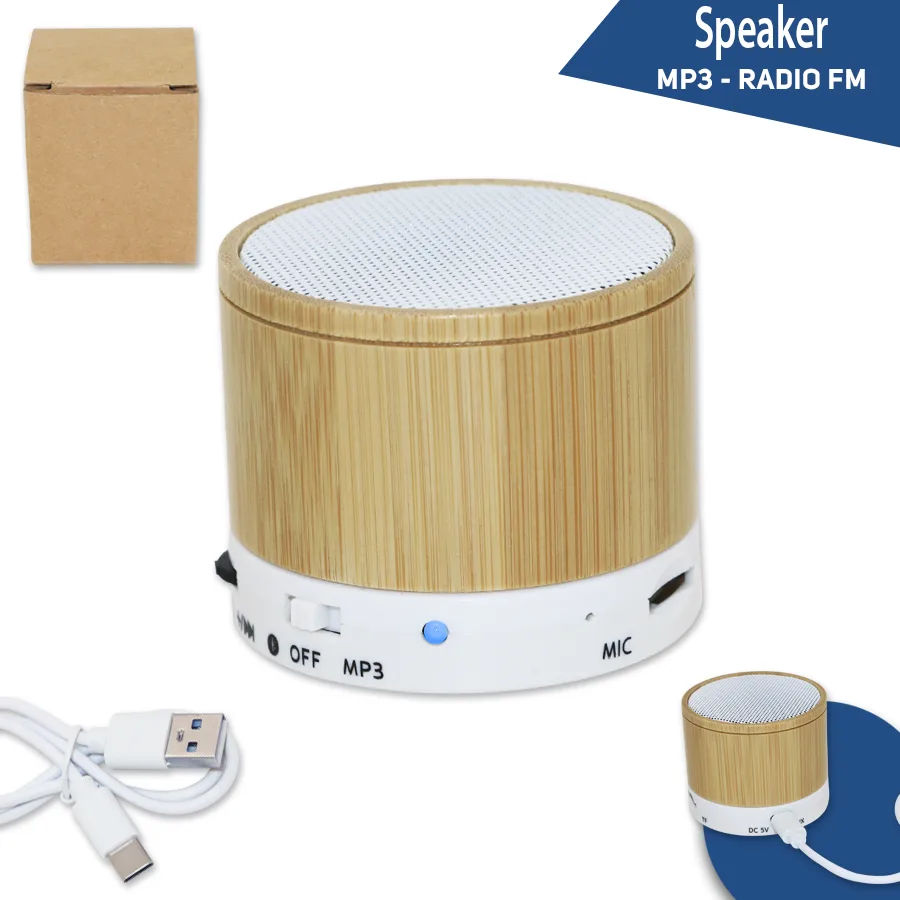 Haut parleur bamboo rond bluetooth