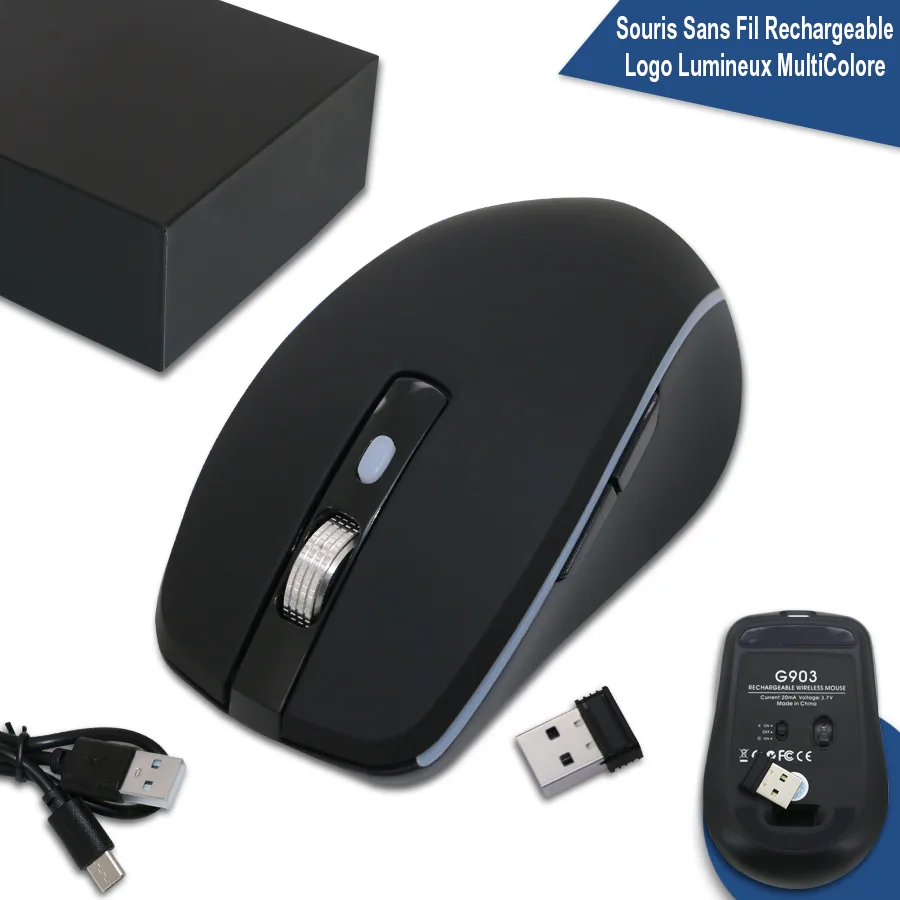 Souris lumineuse sans fil rechargeable