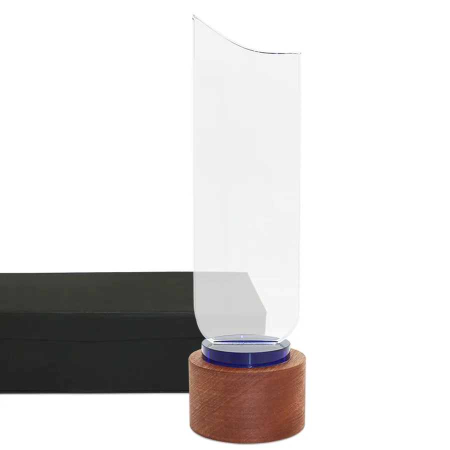 Trophée personnalisable en verre et bois